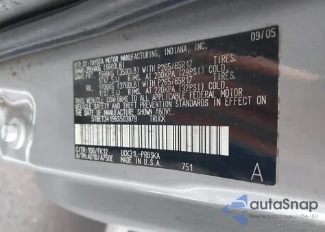 2006 Toyota Tundra Sr5 V8 из США, поврежденный, VIN 5TBET34196S503879